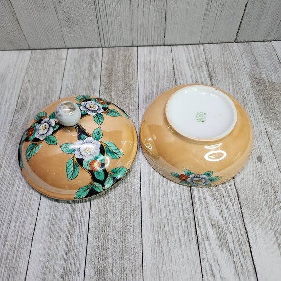 Vtg Noritake Porcelain Trinket Jewelry Dish Lidded Pottery Floral Design Japan - Picture 5 of 8